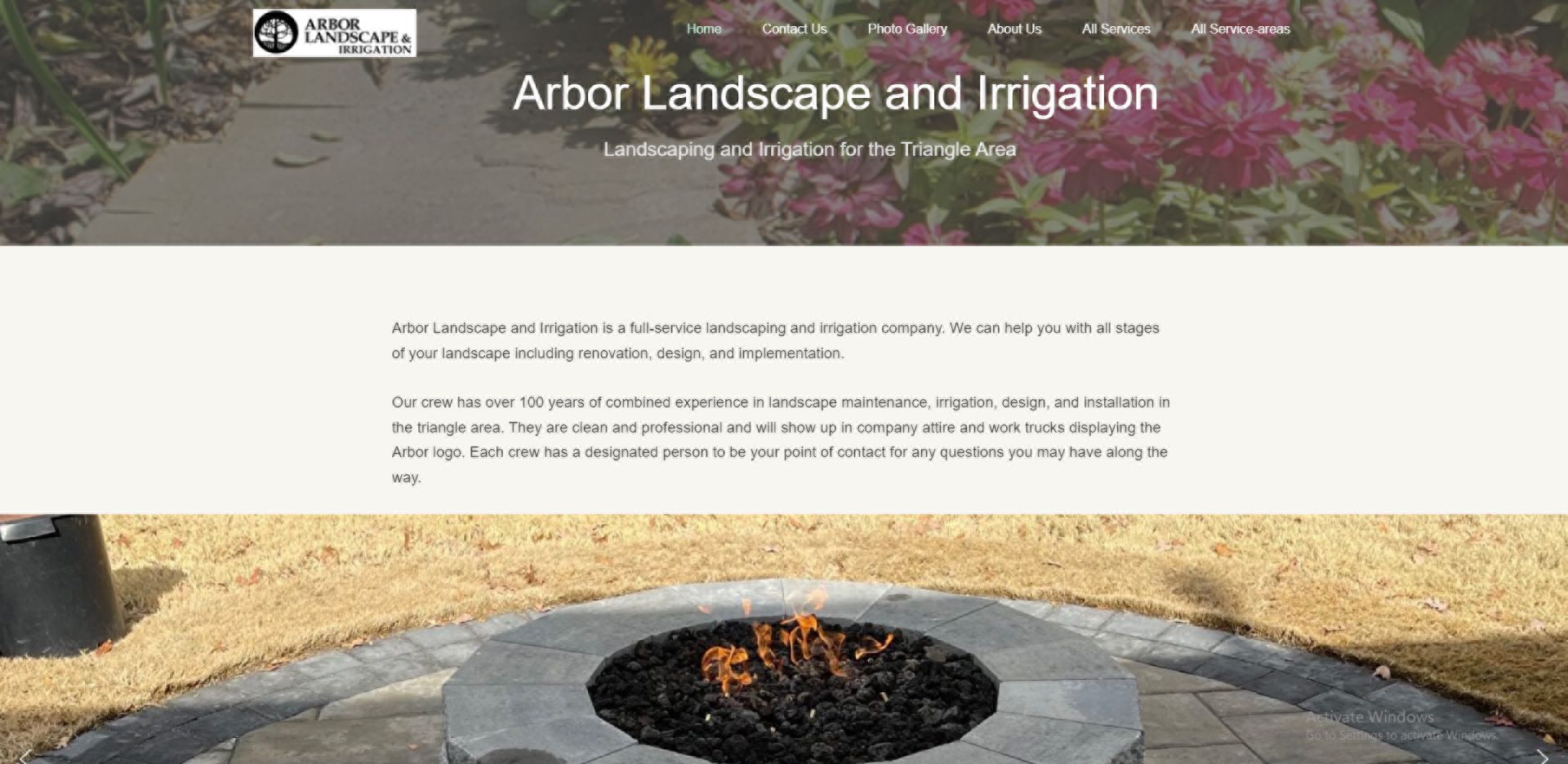screenshot of current website project and link to arborlandscape.com